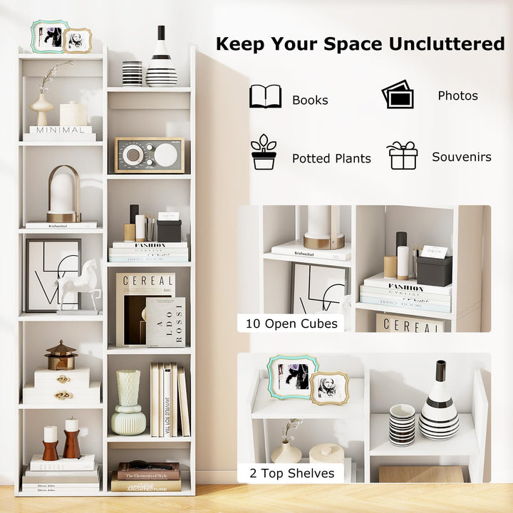 Giantex Modern Bookshelf with 12 Staggered Shelves for Living Room Office