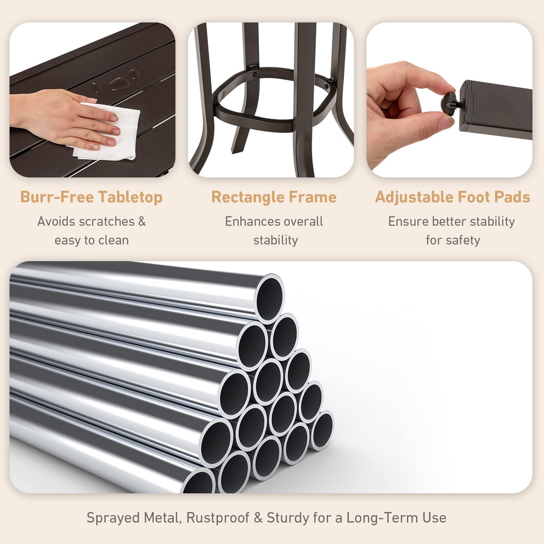 Giantex Patio Bar Table, 37" Outdoor Bar Height Patio Table with Metal Frame & Slatted Tabletop