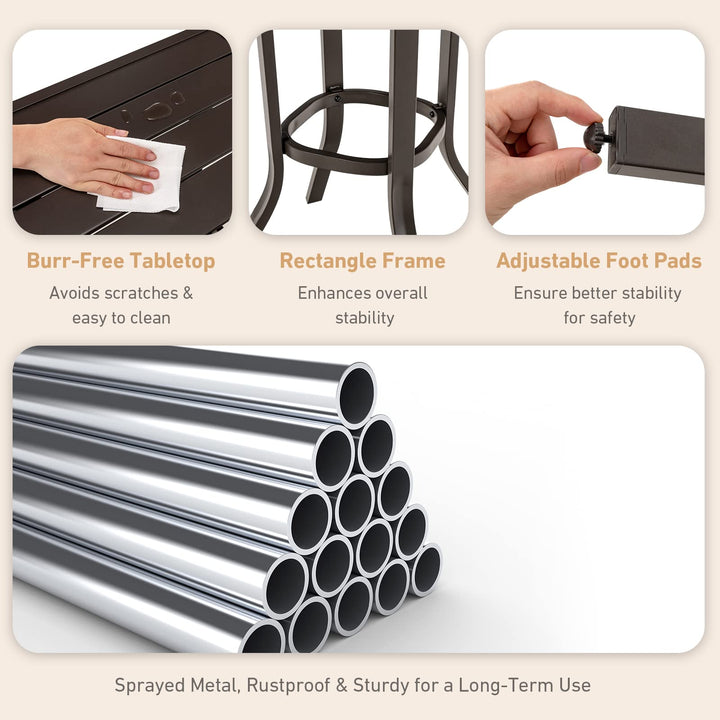 Giantex Patio Bar Table, 37" Outdoor Bar Height Patio Table with Metal Frame & Slatted Tabletop