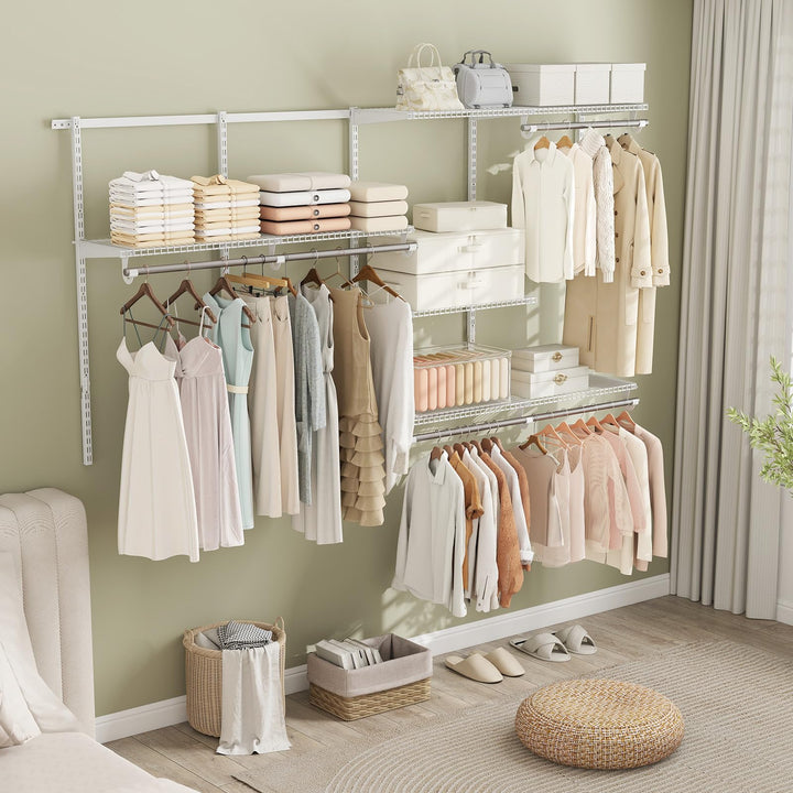 Giantex Closet Organizer System 4-8 FT Wall-Mounted Closet Shelves and Rod