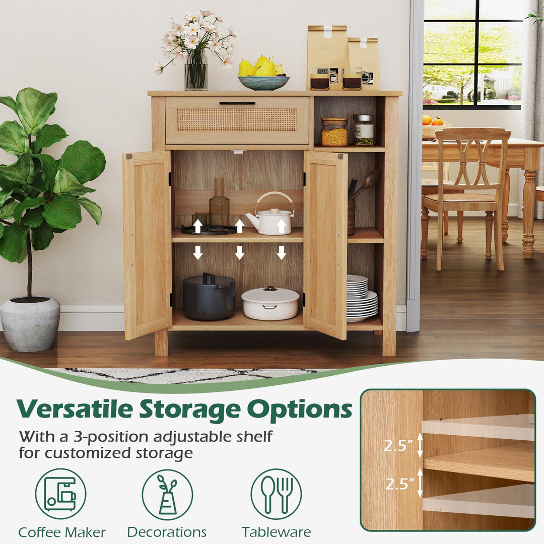 Giantex Buffet Cabinet with 2 Doors, Drawer 3 Open Cubbies Adjustable Shelf (Natural)