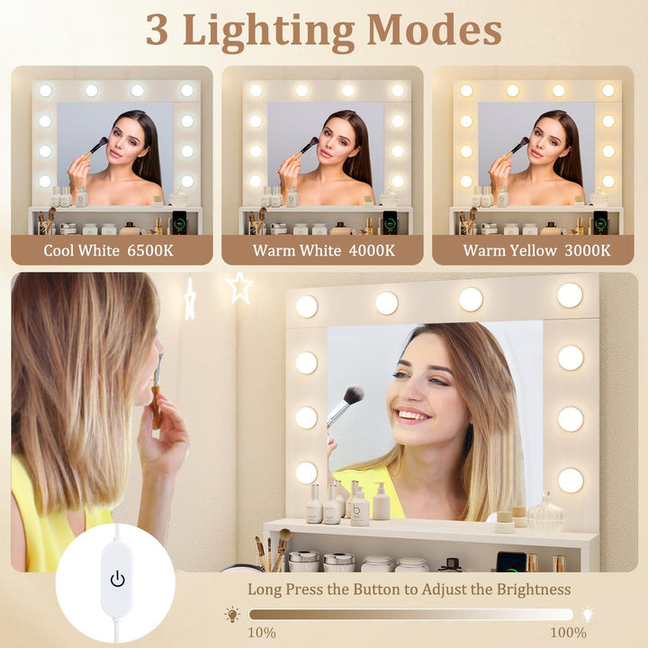 White Makeup Vanity Table with Charging Station