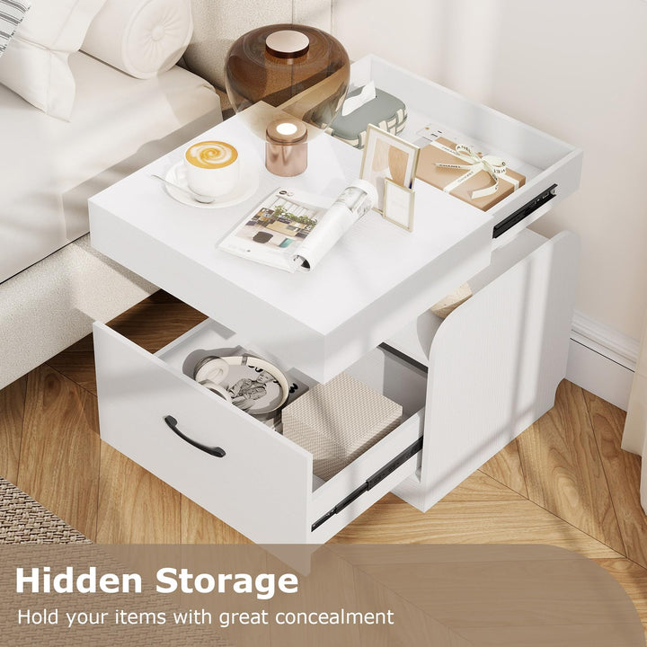 Giantex Nightstand with Charging Station Modern Bedside Table for Living Room Bedroom Office