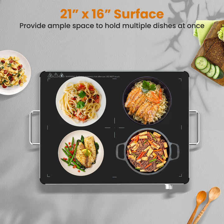 Giantex Electric Warming Tray 21'' x 16'' - Tempered Glass Buffet Server & Food Warmer