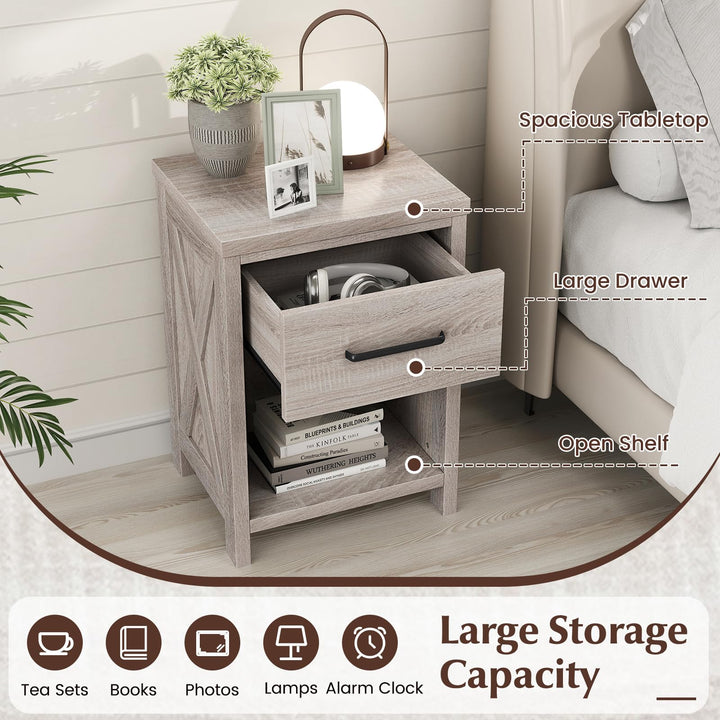 Giantex Wooden Bedside Table with Storage Drawer and Open Shelf