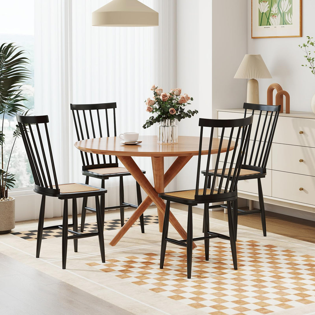 Giantex Farmhouse Solid Rubber Wood Dining Chairs Set of 2/4 with PE Rattan Seats