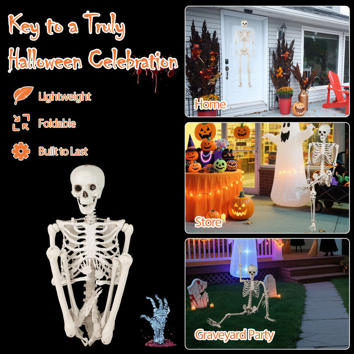 Giantex 5.4 FT Halloween Life Size Skeleton Realistic Full Body Plastic Skeleton with Movable Joints