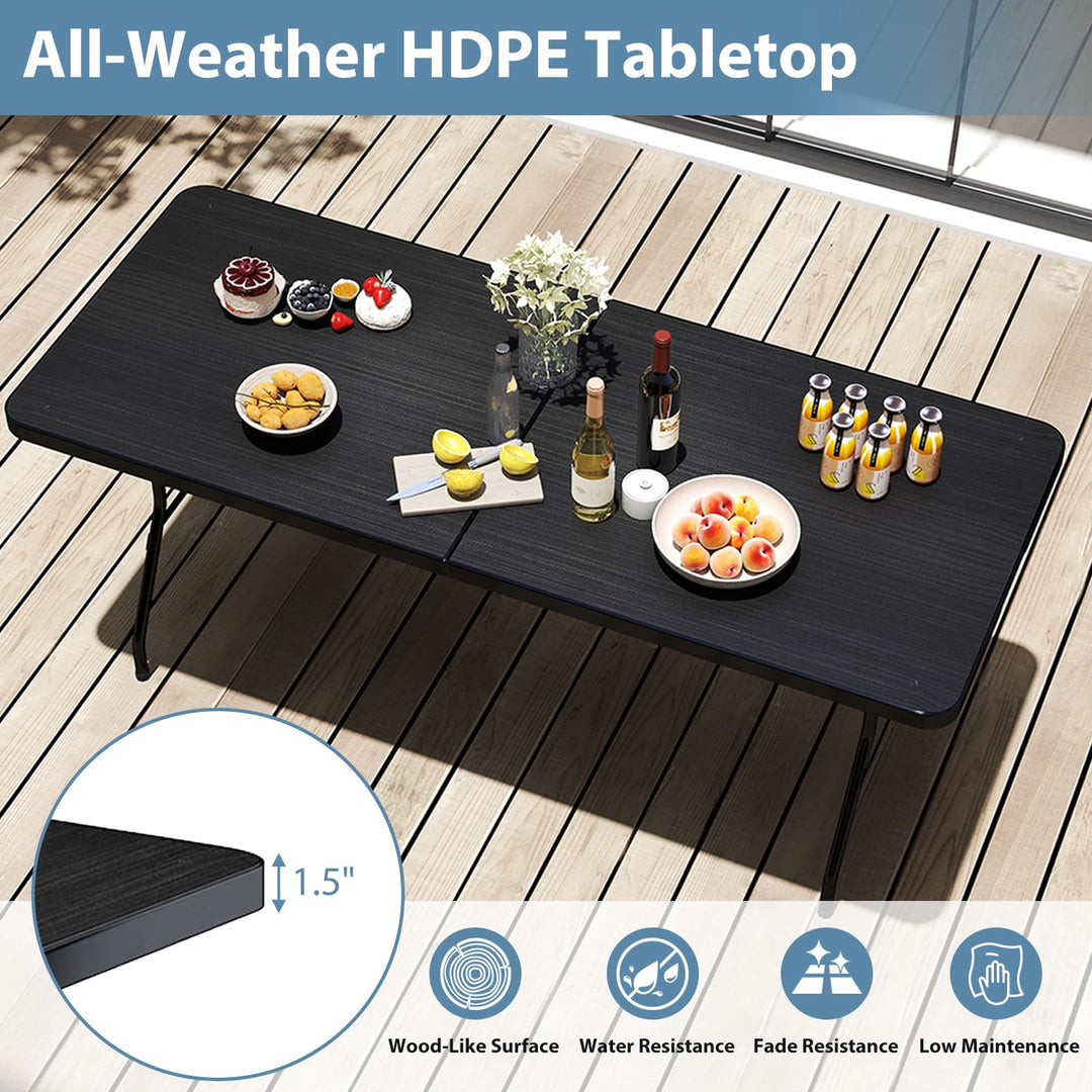 Giantex Folding Picnic Table 6FT Portable Foldable Tables for Party BBQ Metal Legs