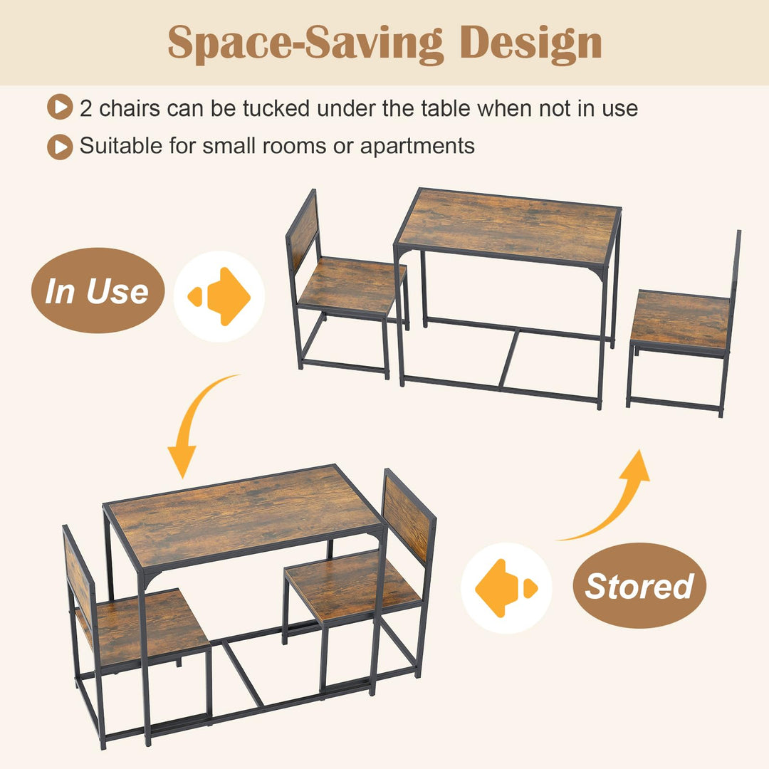 Giantex 3-Piece Dining Table Set for 2 Small Industrial Kitchen Table with 2 Chairs