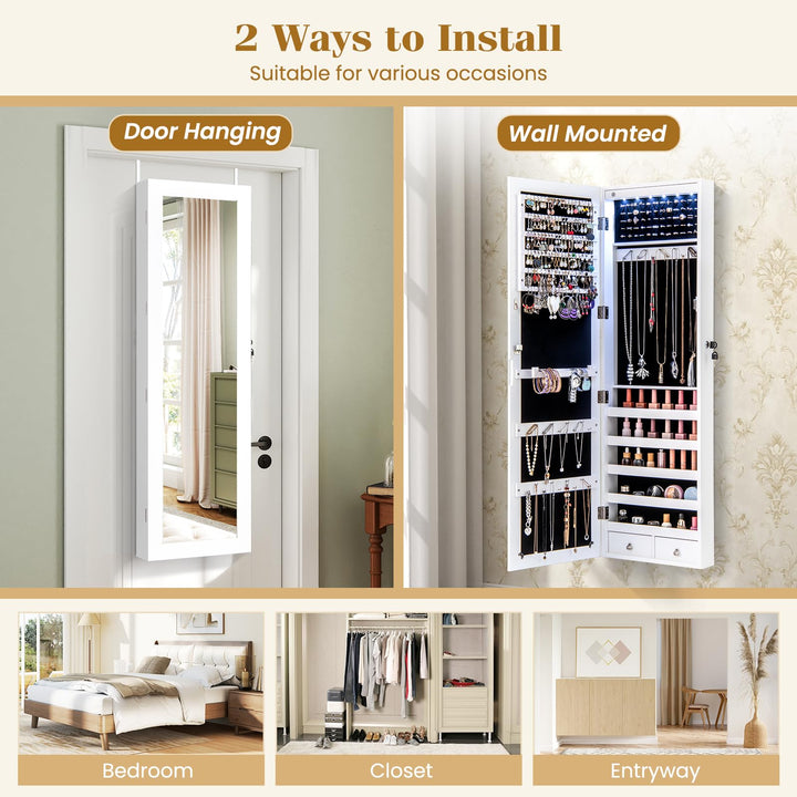 CHARMAID Wall Mounted Jewelry Armoire with 47" Full Length Mirror