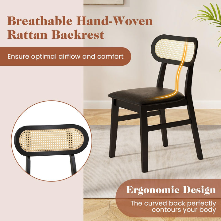 Giantex Wooden Dining Chairs Set of 2/4, PU Leather Upholstered Kitchen Chairs w/Breathable Mesh Cane Backrest