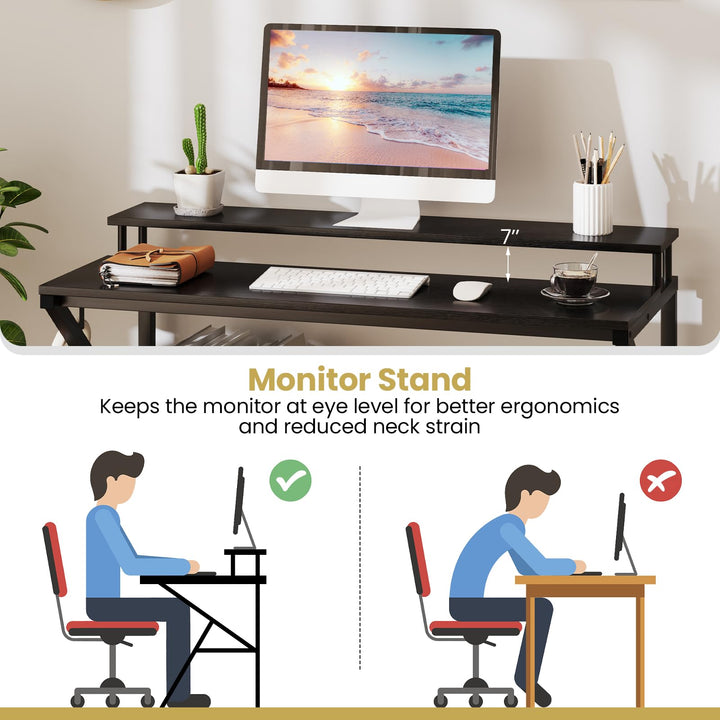 Giantex Space Saving Computer Desk with Monitor Stand and Extra Storage Shelf for Work Study