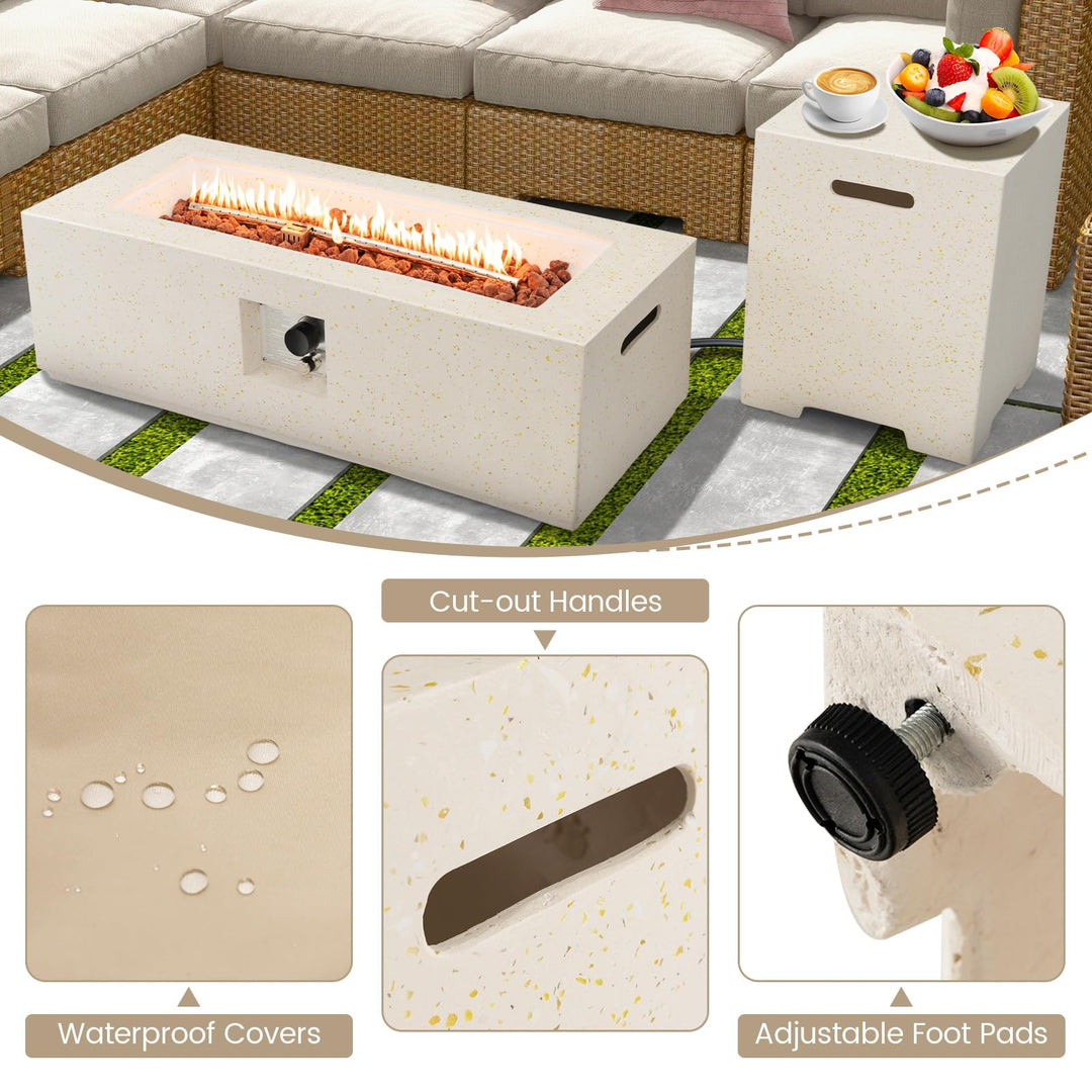 Giantex 42" Propane Fire Pit Set - 2-Piece Outdoor Gas Fire Pit Table w/Hideaway Tank Cover, 50,000 BTU Terrazzo Fire Table for Outside