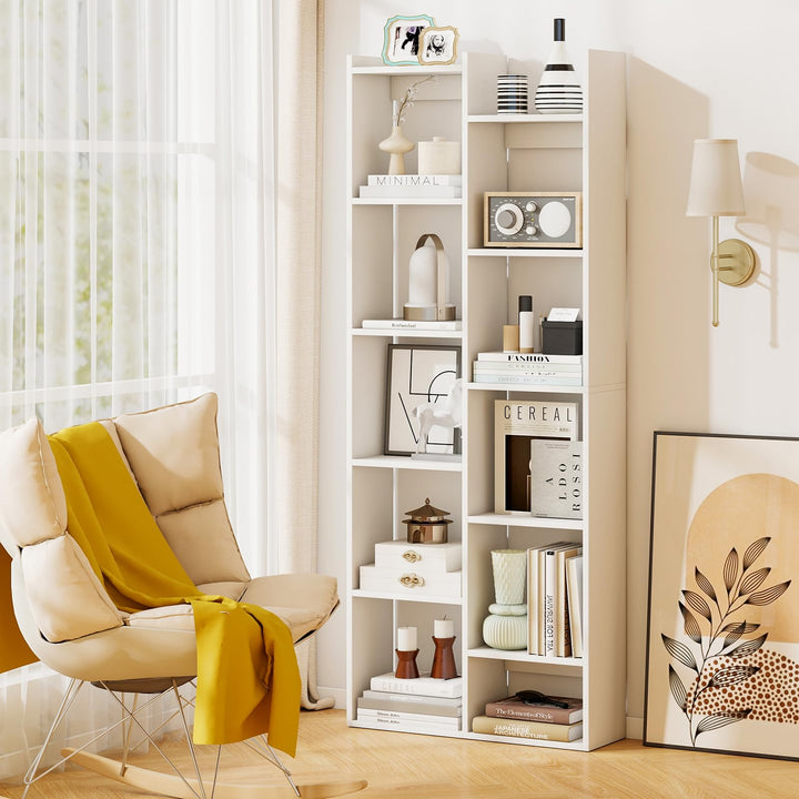 Giantex Modern Bookshelf with 12 Staggered Shelves for Living Room Office