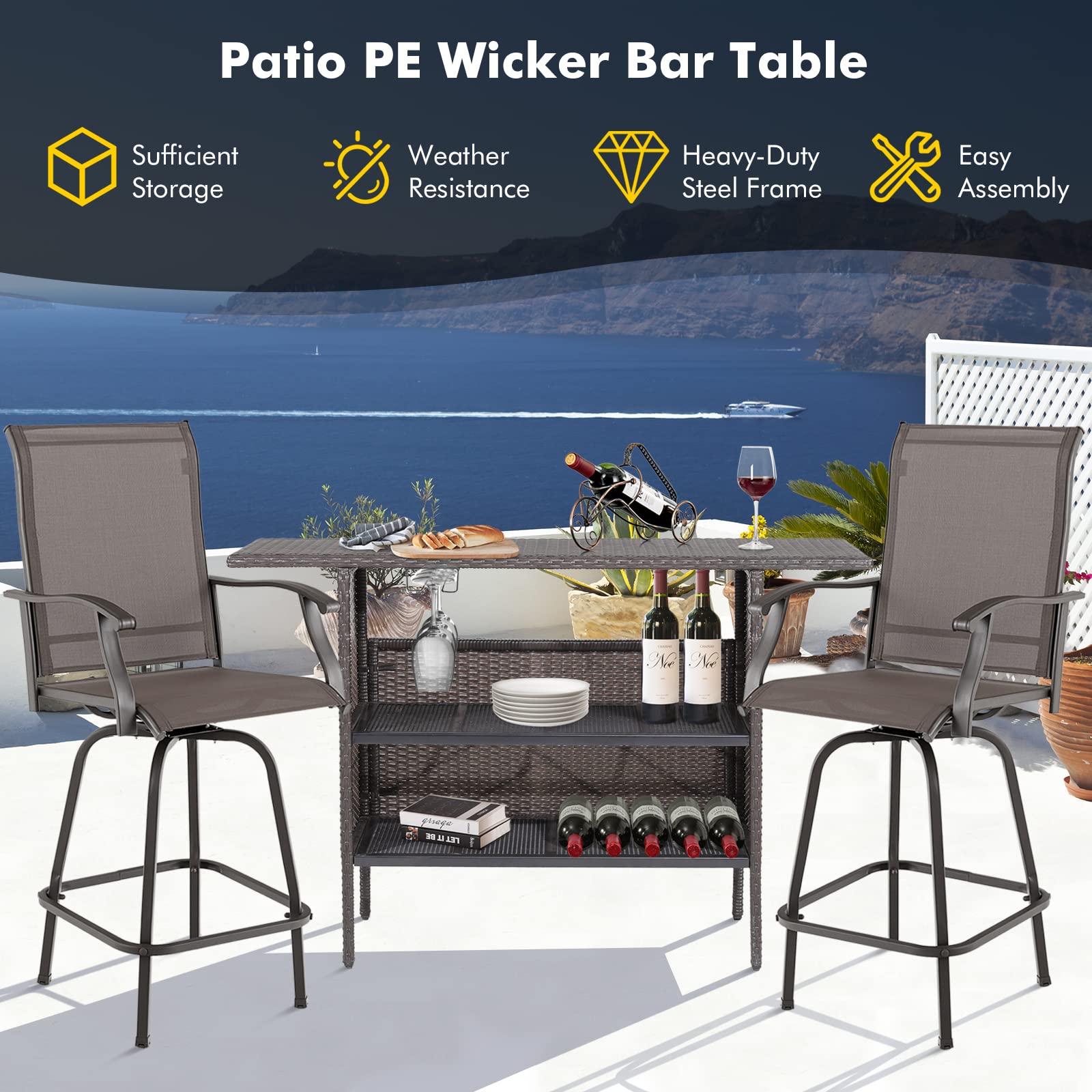 Outdoor Patio Rattan Wicker Bar Counter Table