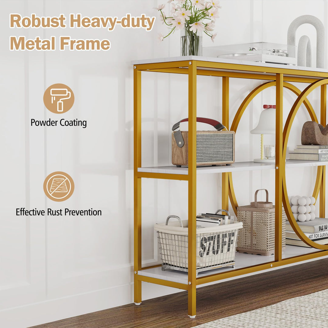 Giantex 3-Tier Long Console Table Narrow Entryway Table with Faux Wood Grain Top & Heavy-Duty Metal Frame