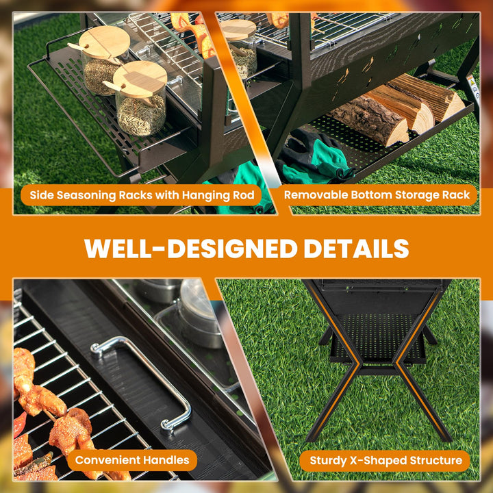 Giantex Charcoal Grill with Transparent Glass Wind Guard