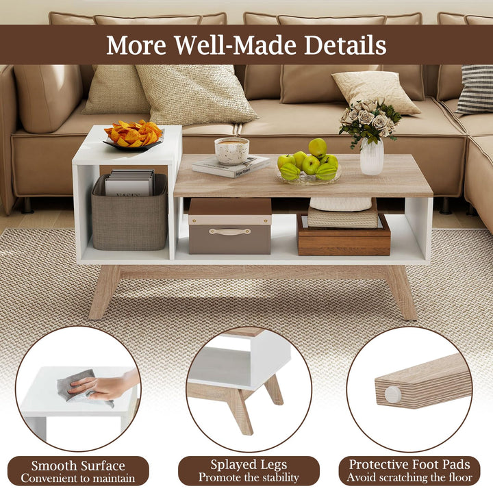 Giantex 2-Tier Coffee Table with Storage Mid Century Modern Center Table