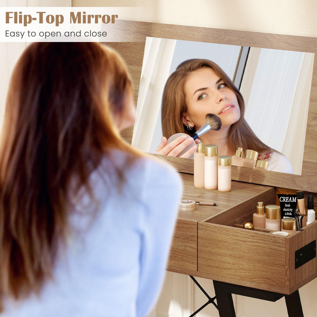 CHARMAID Vanity Desk with Flip Top Mirror with Charging Station