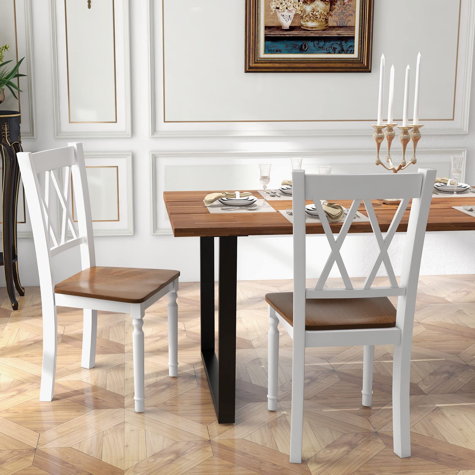 Giantex Dining Room Chairs Set of 4 White - Wooden Farmhouse Kitchen Chairs with Rubber Wood Seat