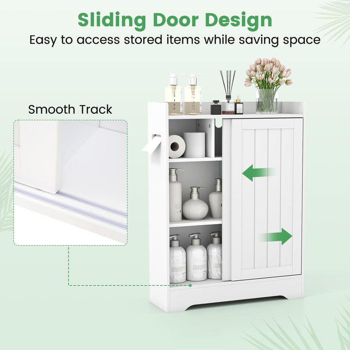 Giantex Bathroom Slim Storage Cabinet w/2 Sliding Doors & Adjustable Shelves