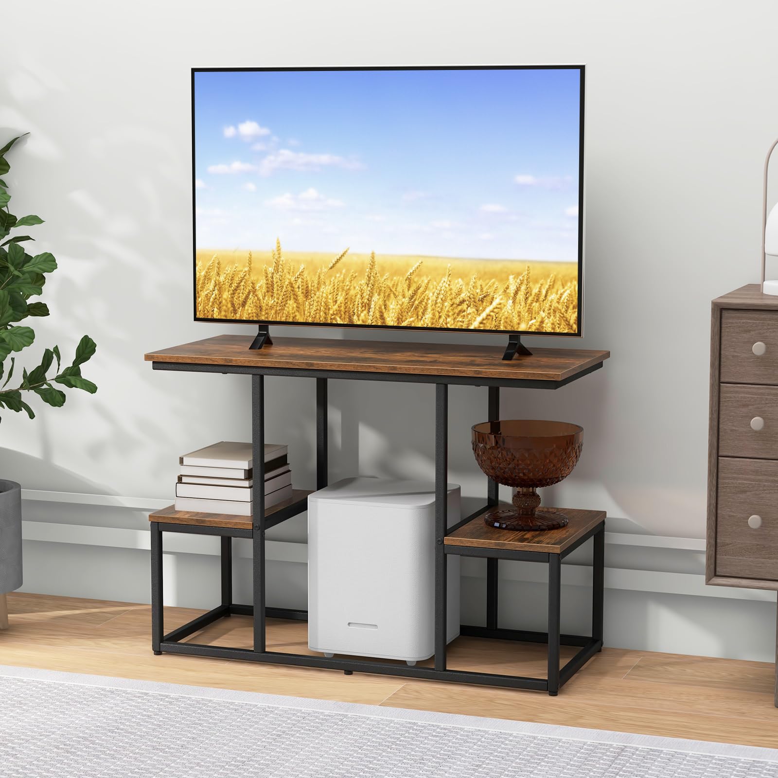 Giantex TV Stand for 50-Inches TVs - Industrial Sofa Table with Open Storage Shelves, 2-Tier Display Rack