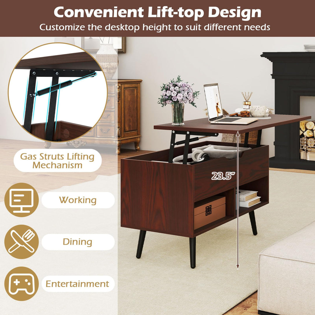 Giantex Lift Top Coffee Table Modern Cocktail Table w/Hidden Compartment & 2 Open Shelves