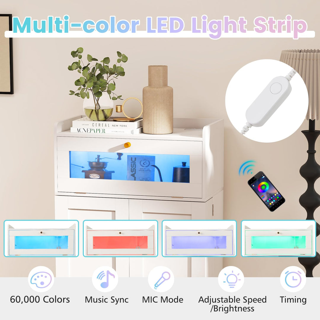 Giantex Sideboard Buffet Cabinet with LED Light Power Outlet, 2-Door Food Pantry Cabinet