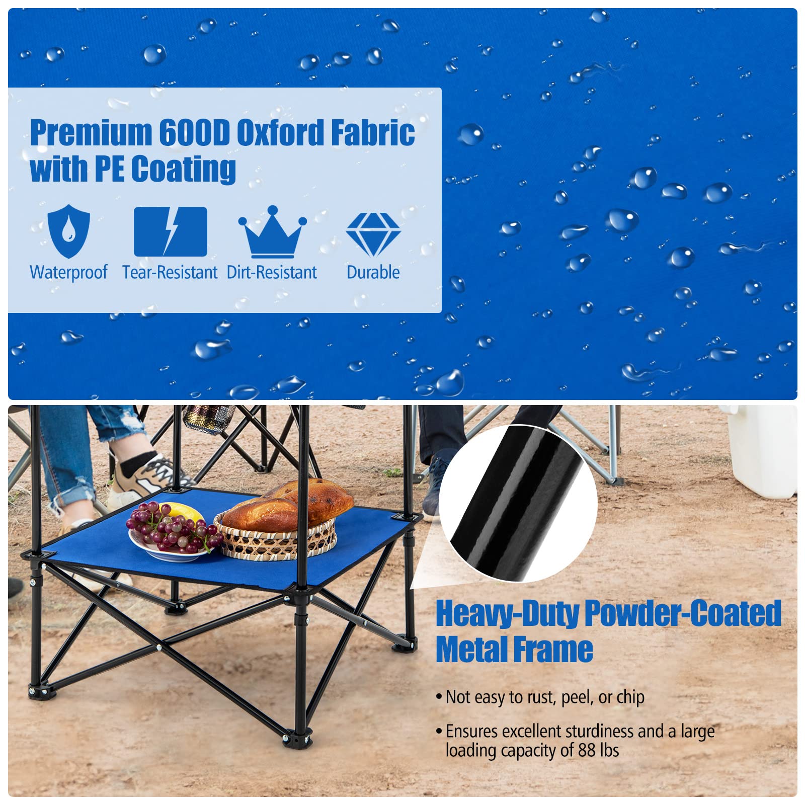 Giantex Folding Camping Table, 2-Tier Portable Picnic Table w/Carrying Bag, 4 Cup Holders