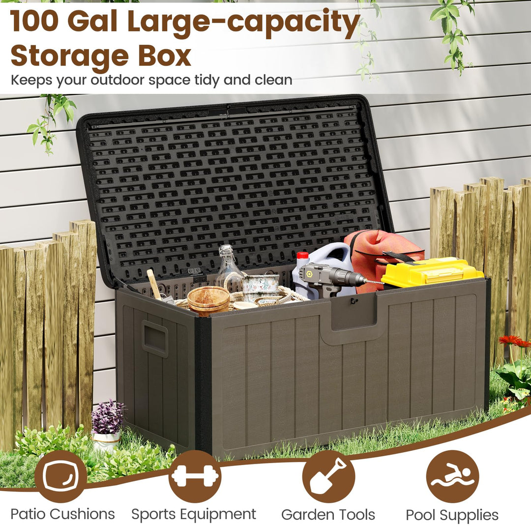 Giantex 100 Gallon Deck Box, Waterproof Resin Box with Lockable Lid