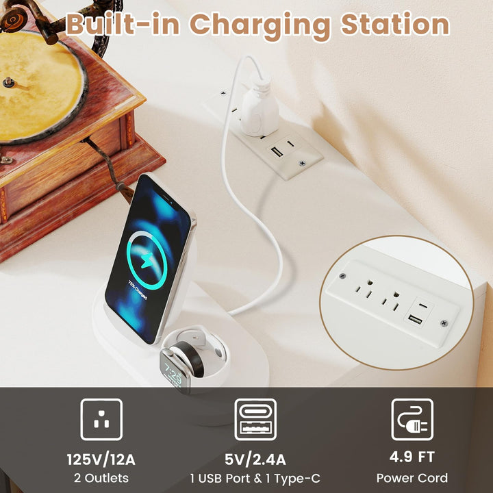 Giantex Record Player Stand with LED Lights & Charging Station