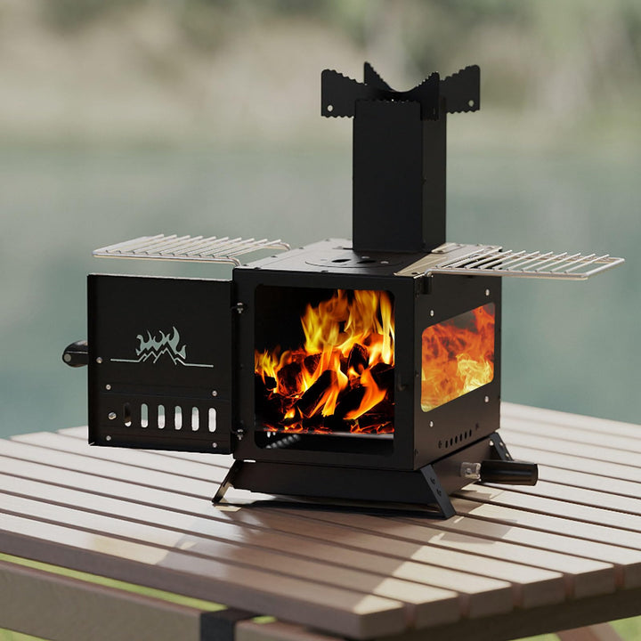 Giantex Portable Wood Burning Stove Mini Heater Burner with Pot Rack Oven Pan