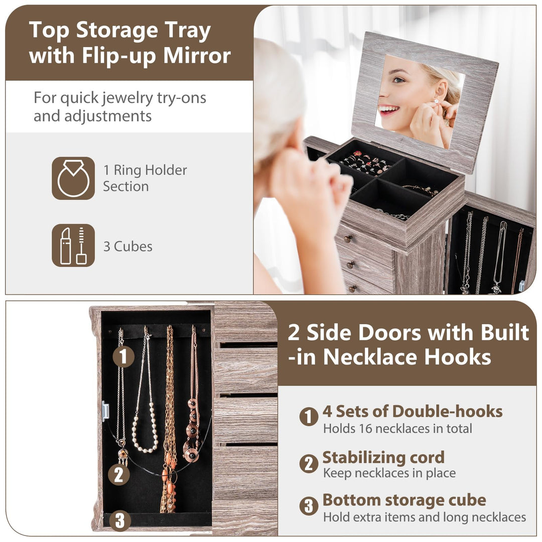 Giantex Jewelry Cabinet Armoire with Flip Top Mirror