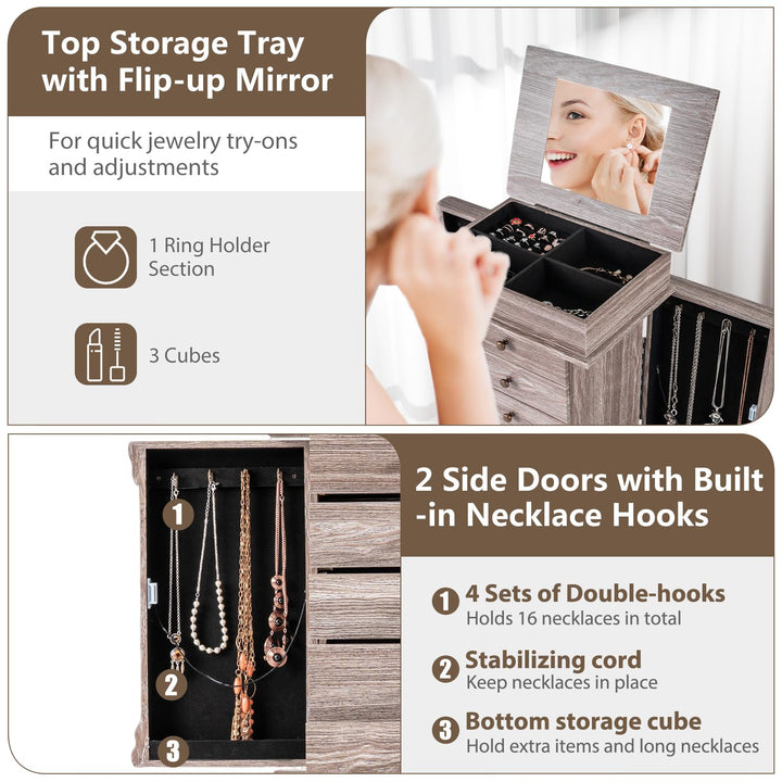 Giantex Jewelry Cabinet Armoire with Flip Top Mirror