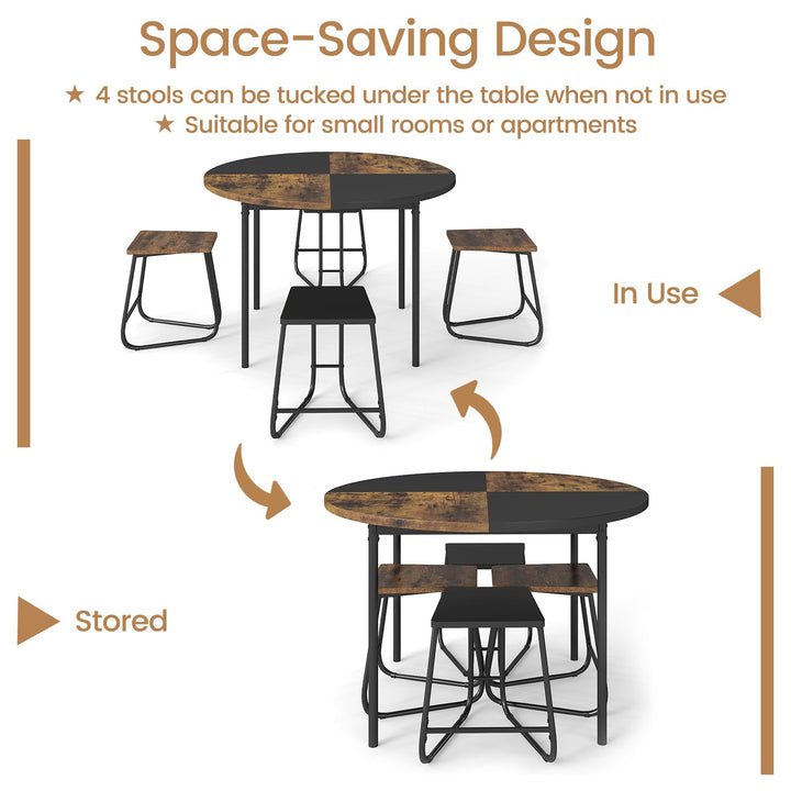 Giantex 5-Piece Dining Set 47" Round Kitchen Table and 4 Stools with Wooden Tabletop