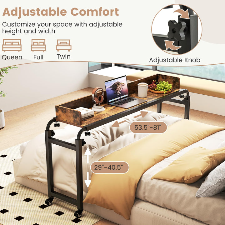 Giantex Overbed Table with Wheels 81" Queen Size Bed Desk with Adjustable Height and Length
