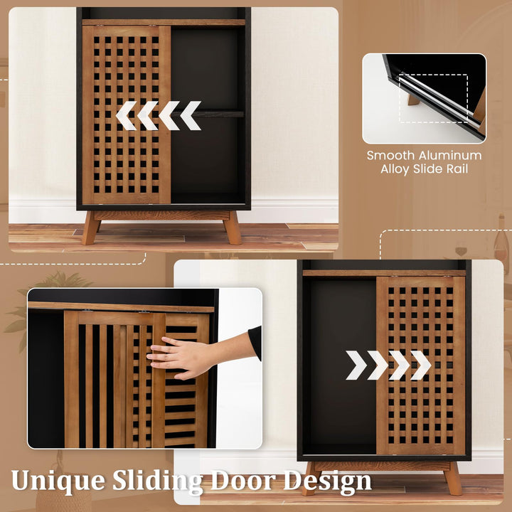 Giantex 70" Bookcase with Sliding Doors 5-Tier Tall Bookshelf with Reversible Adjustable Shelf