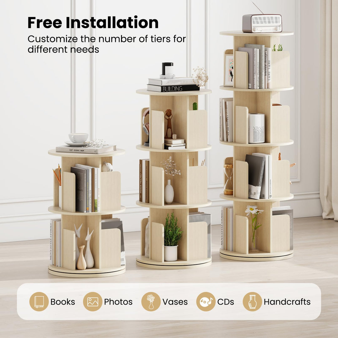 Giantex 4-Tier Rotating Bookshelf 360° Display Rack w/Dividers & Anti-Falling Baffles