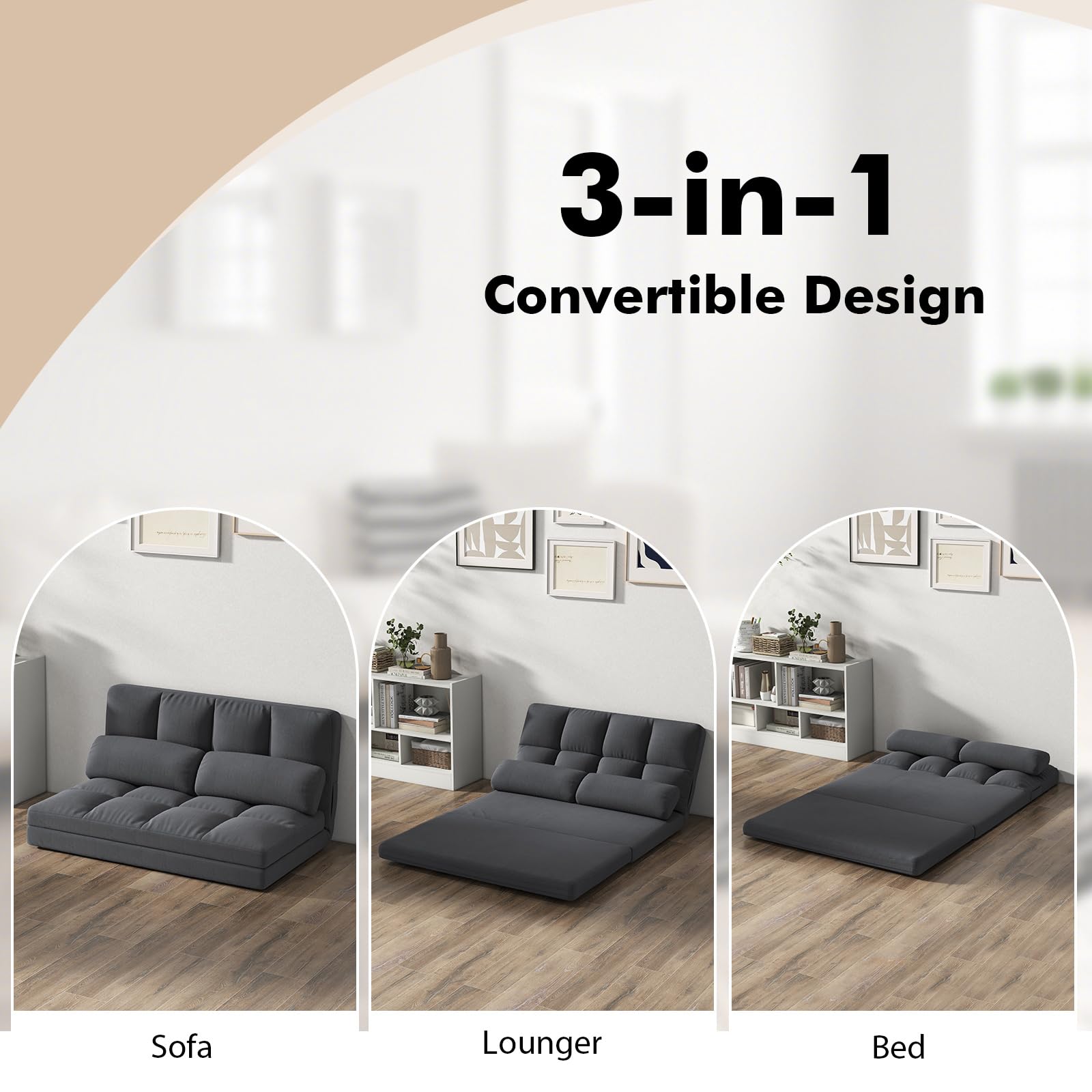 Giantex Floor Sofa Bed with 2 Pillows, Convertible Sofa Couch