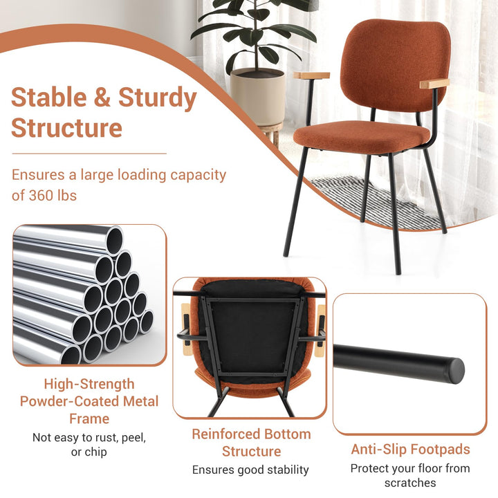 Modern Fabric Dining Chair Set of 2, Padded Armchairs with Linen Fabric