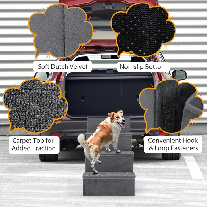 Giantex Dog Stairs with Storage 23" H Folding 4 Step Pet Stairs for Small and Medium Dogs