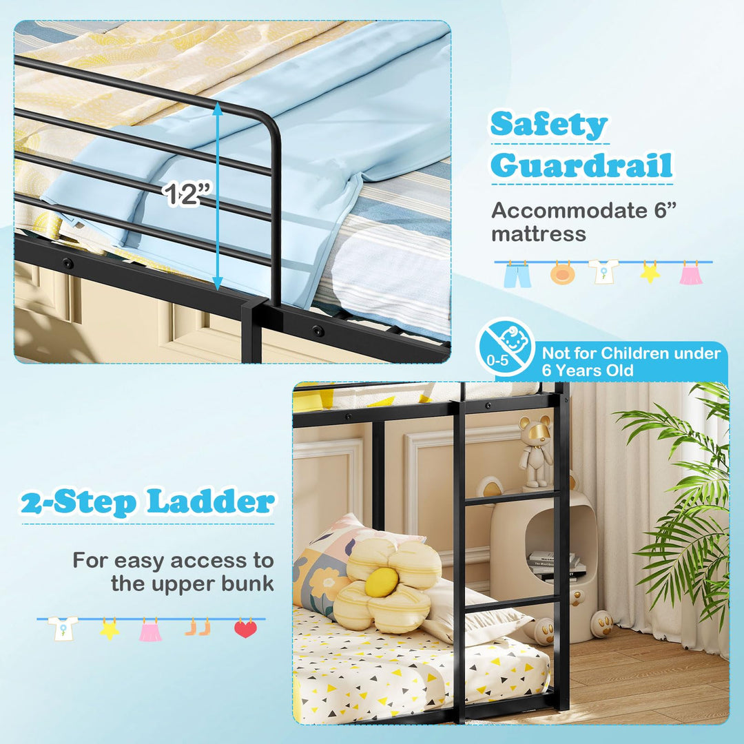 Giantex Twin Over Twin Bunk Bed with Slide & Ladder House-Shaped Metal Bunk Bed Frame with Safety Guardrail & Roof