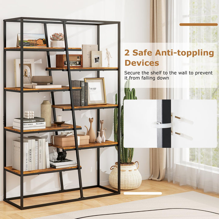 Giantex 7-Tier Industrial Bookshelf, Heavy-Duty Staggered Bookcase, Freestanding Display Storage Rack