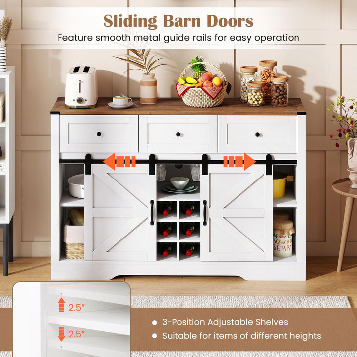 Giantex Wine Bar Cabinet with LED Lights 52" Buffet Sideboard w/Sliding Barn Door 3 Drawer