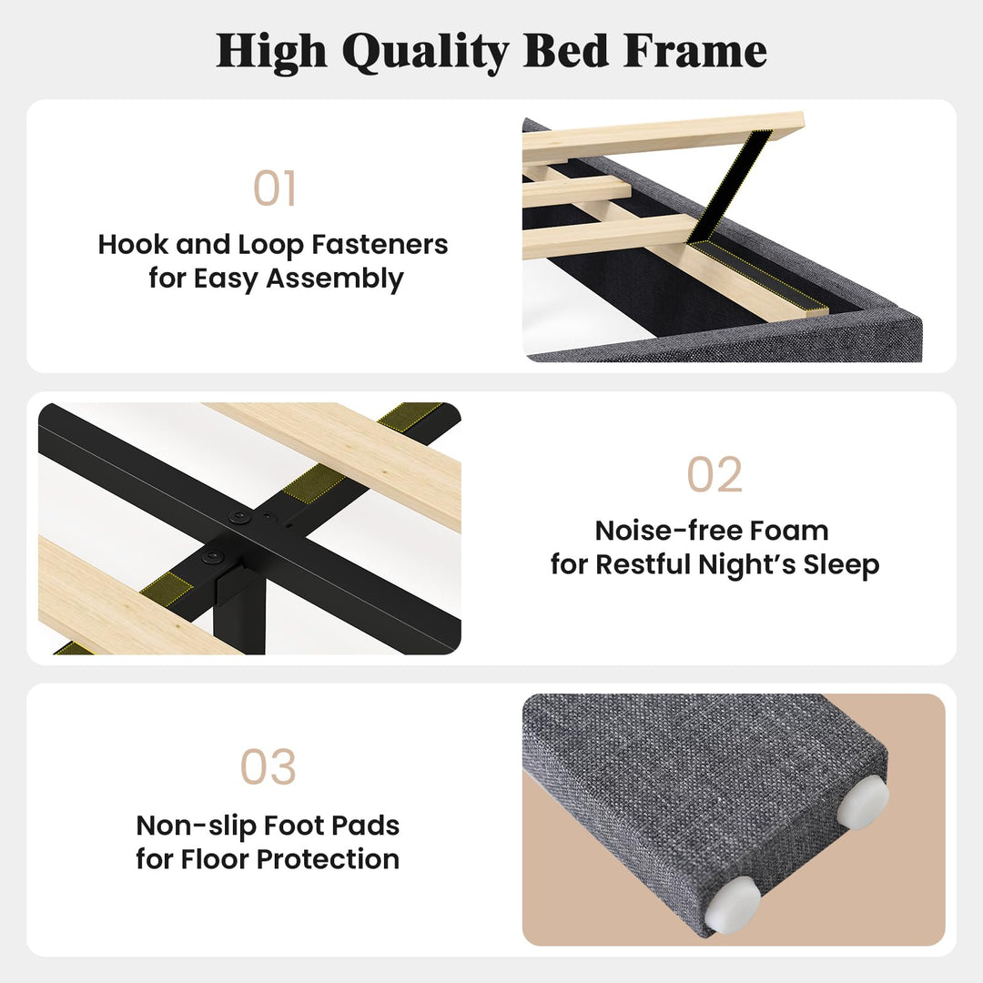 Giantex Upholstered Bed Frame Platform Bed with Height Adjustable Vertical Channel Headboard