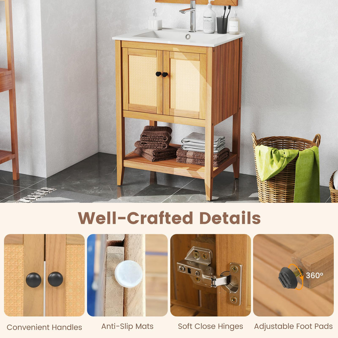 Giantex Bathroom Vanity with Sink Solid Acacia Wood Modern Vanity Sink Cabinet