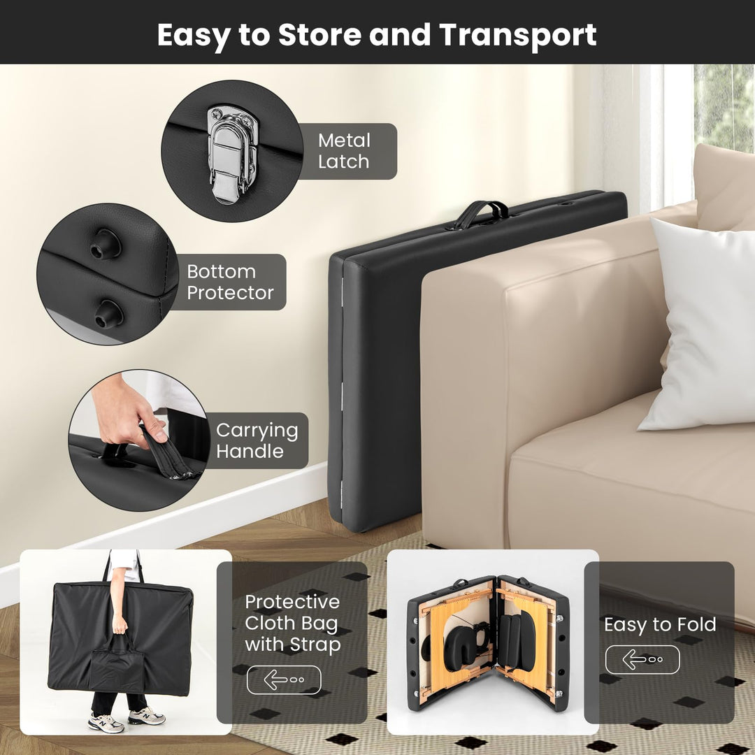 Giantex Massage Table, Portable Massage Bed w/Carrying Case, 2-Section Salon Spa Facial Care Tattoo Bed