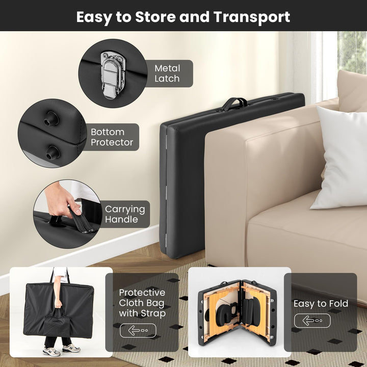 Giantex Massage Table, Portable Massage Bed w/Carrying Case, 2-Section Salon Spa Facial Care Tattoo Bed