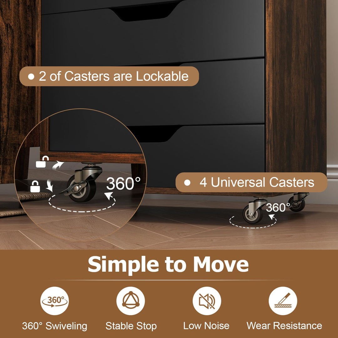 Giantex 7-Drawer Chest Wooden Storage Dresser with Lockable Wheels