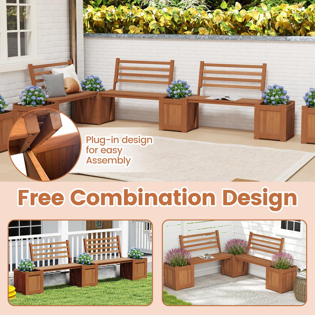 Giantex 2-in-1 Outdoor Bench with Backrest & 2 Raised Garden Beds